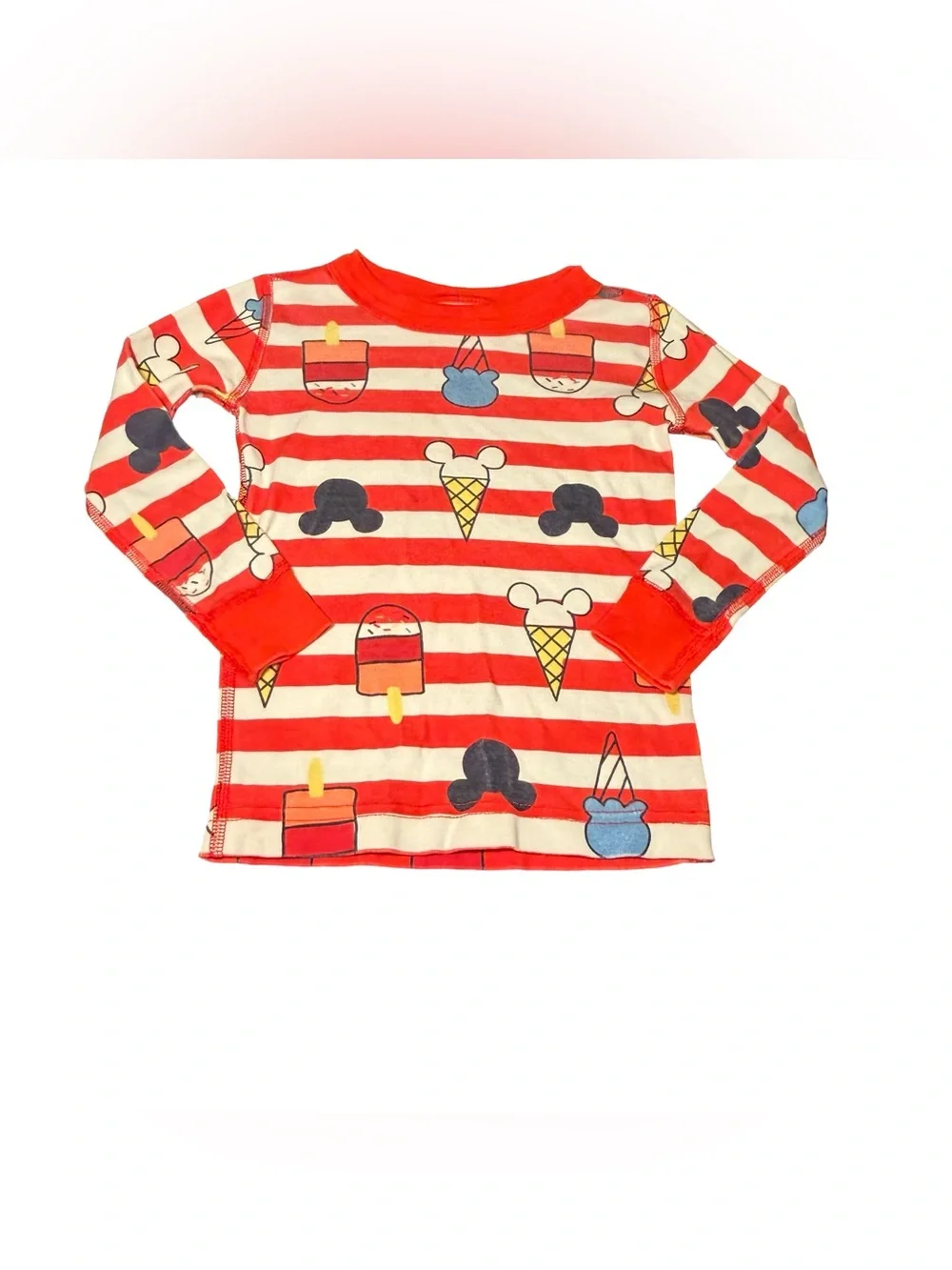 Hanna Andersson Red & White Striped Mickey Ice Cream Pajama TOP ONLY